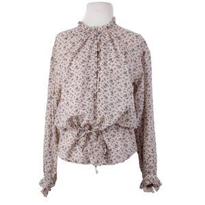 Joie Top Sz S Lt Pink Lavender Multi Color Floral Collared Cotton Viscose Top